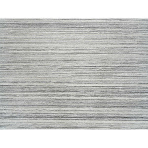 8'1"x8'1" Platinum Gray and Cream, Plain Hand Loomed Undyed Natural Wool, Modern Design Thick and Plush, Square Oriental Rug FWR389940