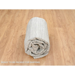 8'1"x8'1" Platinum Gray and Cream, Plain Hand Loomed Undyed Natural Wool, Modern Design Thick and Plush, Square Oriental Rug FWR389940