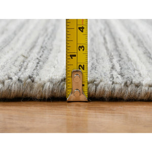 8'1"x8'1" Platinum Gray and Cream, Plain Hand Loomed Undyed Natural Wool, Modern Design Thick and Plush, Square Oriental Rug FWR389940