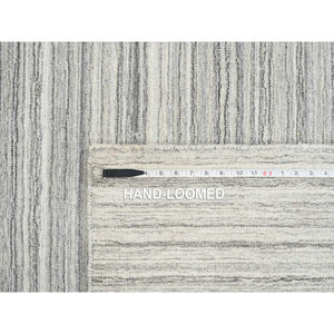 8'1"x8'1" Platinum Gray and Cream, Plain Hand Loomed Undyed Natural Wool, Modern Design Thick and Plush, Square Oriental Rug FWR389940