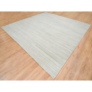 12'1"x12'1" Ivory and Cream, Undyed Natural Wool Modern Design, Thick and Plush Plain Hand Loomed, Square Oriental Rug FWR389964