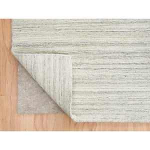 12'1"x12'1" Ivory and Cream, Undyed Natural Wool Modern Design, Thick and Plush Plain Hand Loomed, Square Oriental Rug FWR389964