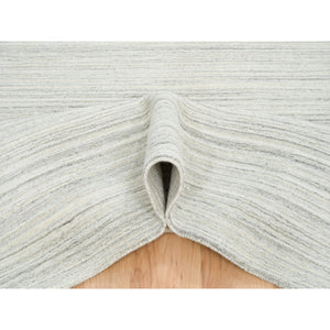 12'1"x12'1" Ivory and Cream, Undyed Natural Wool Modern Design, Thick and Plush Plain Hand Loomed, Square Oriental Rug FWR389964