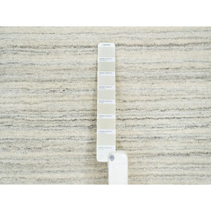 12'1"x12'1" Ivory and Cream, Undyed Natural Wool Modern Design, Thick and Plush Plain Hand Loomed, Square Oriental Rug FWR389964