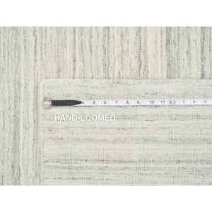 12'1"x12'1" Ivory and Cream, Undyed Natural Wool Modern Design, Thick and Plush Plain Hand Loomed, Square Oriental Rug FWR389964
