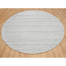 Load image into Gallery viewer, 12&#39;x12&#39; Platinum Gray And Cream, Plain Hand Loomed Undyed Natural Wool, Modern Design Thick And Plush, Round Oriental Rug FWR389970