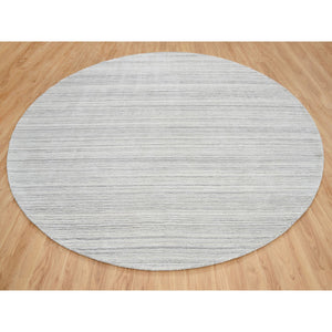12'x12' Platinum Gray and Cream, Plain Hand Loomed Undyed Natural Wool, Modern Design Thick and Plush, Round Oriental Rug FWR389970