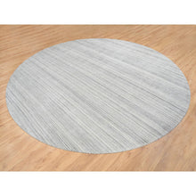 Load image into Gallery viewer, 12&#39;x12&#39; Platinum Gray And Cream, Plain Hand Loomed Undyed Natural Wool, Modern Design Thick And Plush, Round Oriental Rug FWR389970