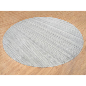 12'x12' Platinum Gray and Cream, Plain Hand Loomed Undyed Natural Wool, Modern Design Thick and Plush, Round Oriental Rug FWR389970