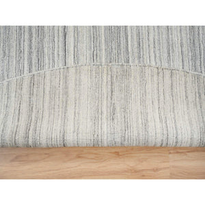 12'x12' Platinum Gray and Cream, Plain Hand Loomed Undyed Natural Wool, Modern Design Thick and Plush, Round Oriental Rug FWR389970