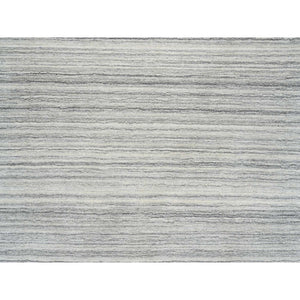 12'x12' Platinum Gray and Cream, Plain Hand Loomed Undyed Natural Wool, Modern Design Thick and Plush, Round Oriental Rug FWR389970