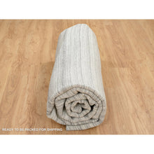Load image into Gallery viewer, 12&#39;x12&#39; Platinum Gray and Cream, Plain Hand Loomed Undyed Natural Wool, Modern Design Thick and Plush, Round Oriental Rug FWR389970