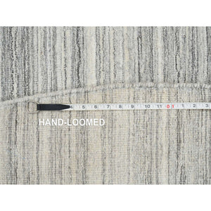 12'x12' Platinum Gray and Cream, Plain Hand Loomed Undyed Natural Wool, Modern Design Thick and Plush, Round Oriental Rug FWR389970