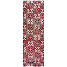 Load image into Gallery viewer, 2&#39;8&quot;x8&#39;8&quot; Punch Pink, Vintage Northwest Persian with Squares and Rosettes Design, 100% Wool, Hand Knotted, Cropped Thin, Even Wear, Sides and Ends Professionally Secured, Good Condition, Runner, Oriental Rug Sh649 FWR3894