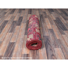 Load image into Gallery viewer, 2&#39;8&quot;x8&#39;8&quot; Punch Pink, Vintage Northwest Persian with Squares and Rosettes Design, 100% Wool, Hand Knotted, Cropped Thin, Even Wear, Sides and Ends Professionally Secured, Good Condition, Runner, Oriental Rug Sh649 FWR3894