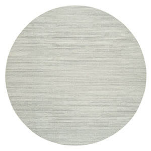 12'1"x12'1" Ivory and Cream, Thick and Plush Plain Hand Loomed, Undyed Natural Wool Modern Design, Round Oriental Rug FWR390000