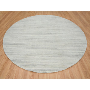 12'1"x12'1" Ivory and Cream, Thick and Plush Plain Hand Loomed, Undyed Natural Wool Modern Design, Round Oriental Rug FWR390000
