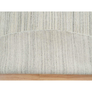 12'1"x12'1" Ivory and Cream, Thick and Plush Plain Hand Loomed, Undyed Natural Wool Modern Design, Round Oriental Rug FWR390000
