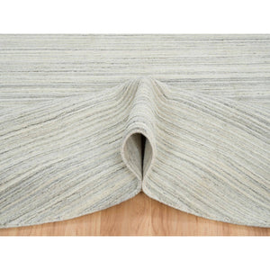 12'1"x12'1" Ivory and Cream, Thick and Plush Plain Hand Loomed, Undyed Natural Wool Modern Design, Round Oriental Rug FWR390000