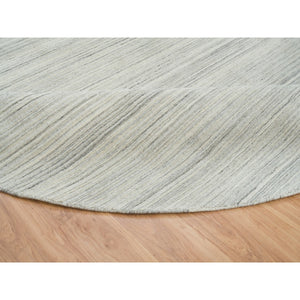 12'1"x12'1" Ivory and Cream, Thick and Plush Plain Hand Loomed, Undyed Natural Wool Modern Design, Round Oriental Rug FWR390000