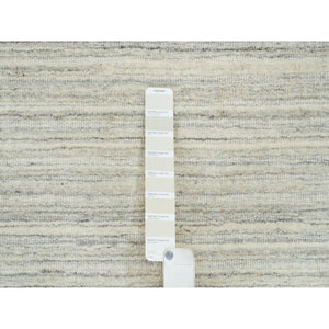 12'1"x12'1" Ivory and Cream, Thick and Plush Plain Hand Loomed, Undyed Natural Wool Modern Design, Round Oriental Rug FWR390000