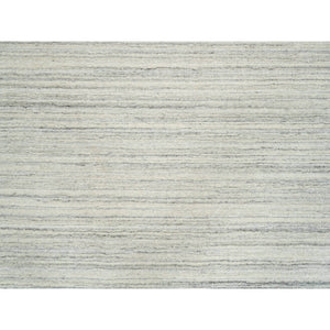 12'1"x12'1" Ivory and Cream, Thick and Plush Plain Hand Loomed, Undyed Natural Wool Modern Design, Round Oriental Rug FWR390000