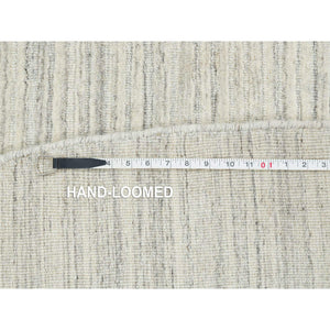 12'1"x12'1" Ivory and Cream, Thick and Plush Plain Hand Loomed, Undyed Natural Wool Modern Design, Round Oriental Rug FWR390000