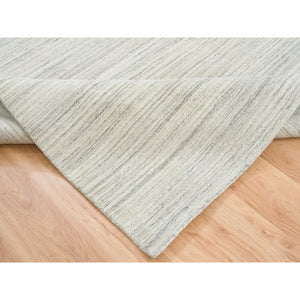 6'1"x9' Ivory And Cream, Modern Design Thick And Plush, Plain Hand Loomed Undyed Natural Wool, Oriental Rug FWR390048
