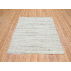 6'2"x6'2" Ivory And Cream, Undyed Natural Wool Modern Design, Thick And Plush Plain Hand Loomed, Square Oriental Rug FWR390060