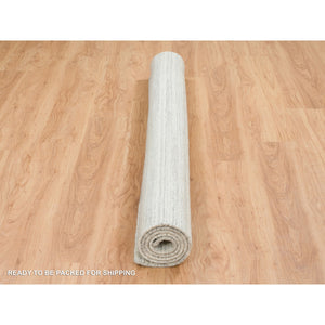 6'2"x6'2" Ivory And Cream, Undyed Natural Wool Modern Design, Thick And Plush Plain Hand Loomed, Square Oriental Rug FWR390060