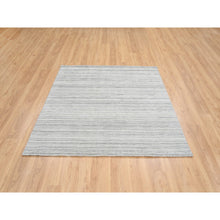 Load image into Gallery viewer, 6&#39;1&quot;x6&#39;1&quot; Platinum Gray And Cream, Undyed Natural Wool Modern Design, Thick And Plush Plain Hand Loomed, Square Oriental Rug FWR390072