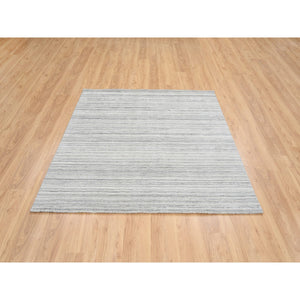 6'1"x6'1" Platinum Gray And Cream, Undyed Natural Wool Modern Design, Thick And Plush Plain Hand Loomed, Square Oriental Rug FWR390072