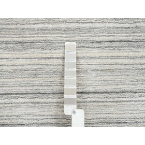 6'1"x6'1" Platinum Gray And Cream, Undyed Natural Wool Modern Design, Thick And Plush Plain Hand Loomed, Square Oriental Rug FWR390072