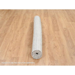 6'1"x6'1" Platinum Gray And Cream, Undyed Natural Wool Modern Design, Thick And Plush Plain Hand Loomed, Square Oriental Rug FWR390072