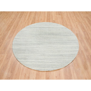6'1"x6'1" Ivory And Cream, Thick And Plush Plain Hand Loomed, Undyed Natural Wool Modern Design, Round Oriental Rug FWR390078