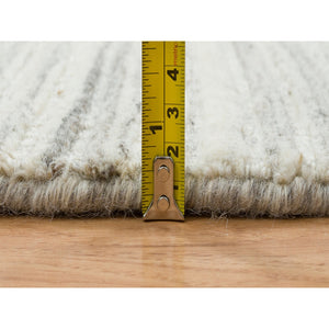 6'1"x6'1" Ivory And Cream, Thick And Plush Plain Hand Loomed, Undyed Natural Wool Modern Design, Round Oriental Rug FWR390078