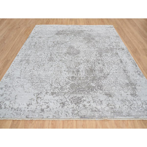 10'x10' Gray, Broken Persian Design, Hand Knotted Wool And Pure Silk, Square Oriental Rug FWR390096