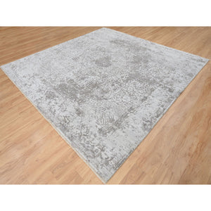 10'x10' Gray, Broken Persian Design, Hand Knotted Wool And Pure Silk, Square Oriental Rug FWR390096