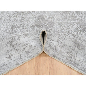 10'x10' Gray, Broken Persian Design, Hand Knotted Wool And Pure Silk, Square Oriental Rug FWR390096