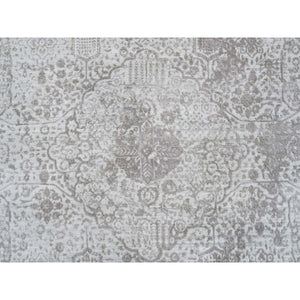 10'x10' Gray, Broken Persian Design, Hand Knotted Wool And Pure Silk, Square Oriental Rug FWR390096