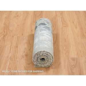 2'6"x10' Gray And Blue, Hand Knotted Wool And Silk, The Honeycomb Award Winning Design, Runner Oriental Rug FWR390114