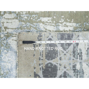 2'6"x10' Gray And Blue, Hand Knotted Wool And Silk, The Honeycomb Award Winning Design, Runner Oriental Rug FWR390114