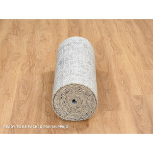 2'7"x23'9" Silver Gray, Wool And Pure Silk Hand Knotted, Erased Persian Design, Xl Runner Oriental Rug FWR390138