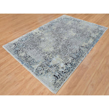 Load image into Gallery viewer, 6&#39;x9&#39; Light Gray, Pure Silk With Wool Hand Knotted, Broken Kashan Design, Oriental Rug FWR390150