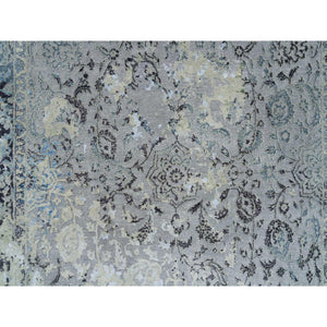 6'x9' Light Gray, Pure Silk With Wool Hand Knotted, Broken Kashan Design, Oriental Rug FWR390150