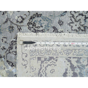 6'x9' Light Gray, Pure Silk With Wool Hand Knotted, Broken Kashan Design, Oriental Rug FWR390150