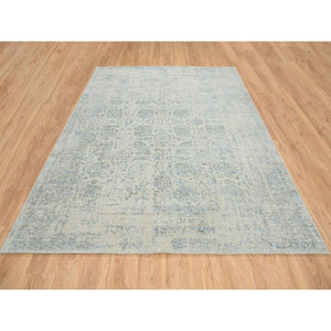 8'1"x10' Gray with Touches of Blue, Jacquard Hand Loomed Wool and Plant Based Silk, Tabriz Design, Oriental Rug FWR390204