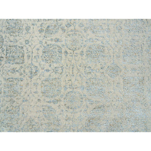 8'1"x10' Gray with Touches of Blue, Jacquard Hand Loomed Wool and Plant Based Silk, Tabriz Design, Oriental Rug FWR390204