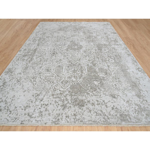 11'9"x15' Gray, Broken Persian Design, Hand Knotted Wool And Pure Silk, Oversized Oriental Rug FWR390234