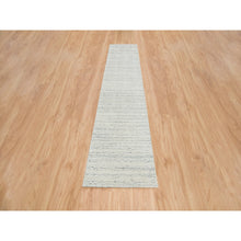 Load image into Gallery viewer, 2&#39;5&quot;x12&#39; Beige, Variegated Textured Modern Design, Hand Loomed Natural Wool, Runner Oriental Rug FWR390246